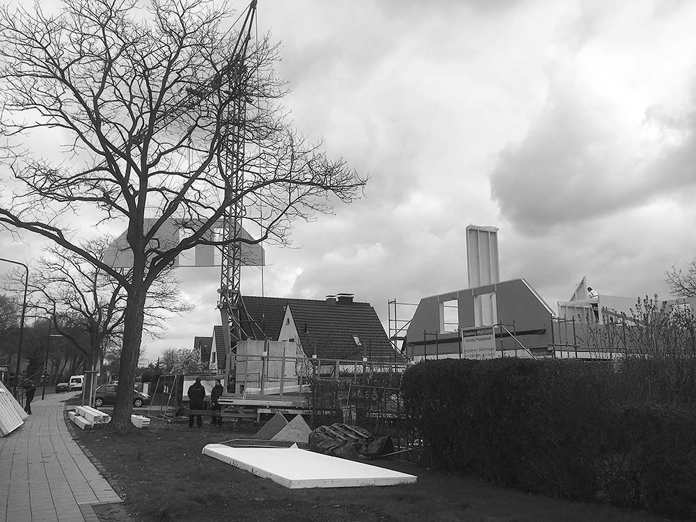 Ein Dachstuhl während der Bausphase