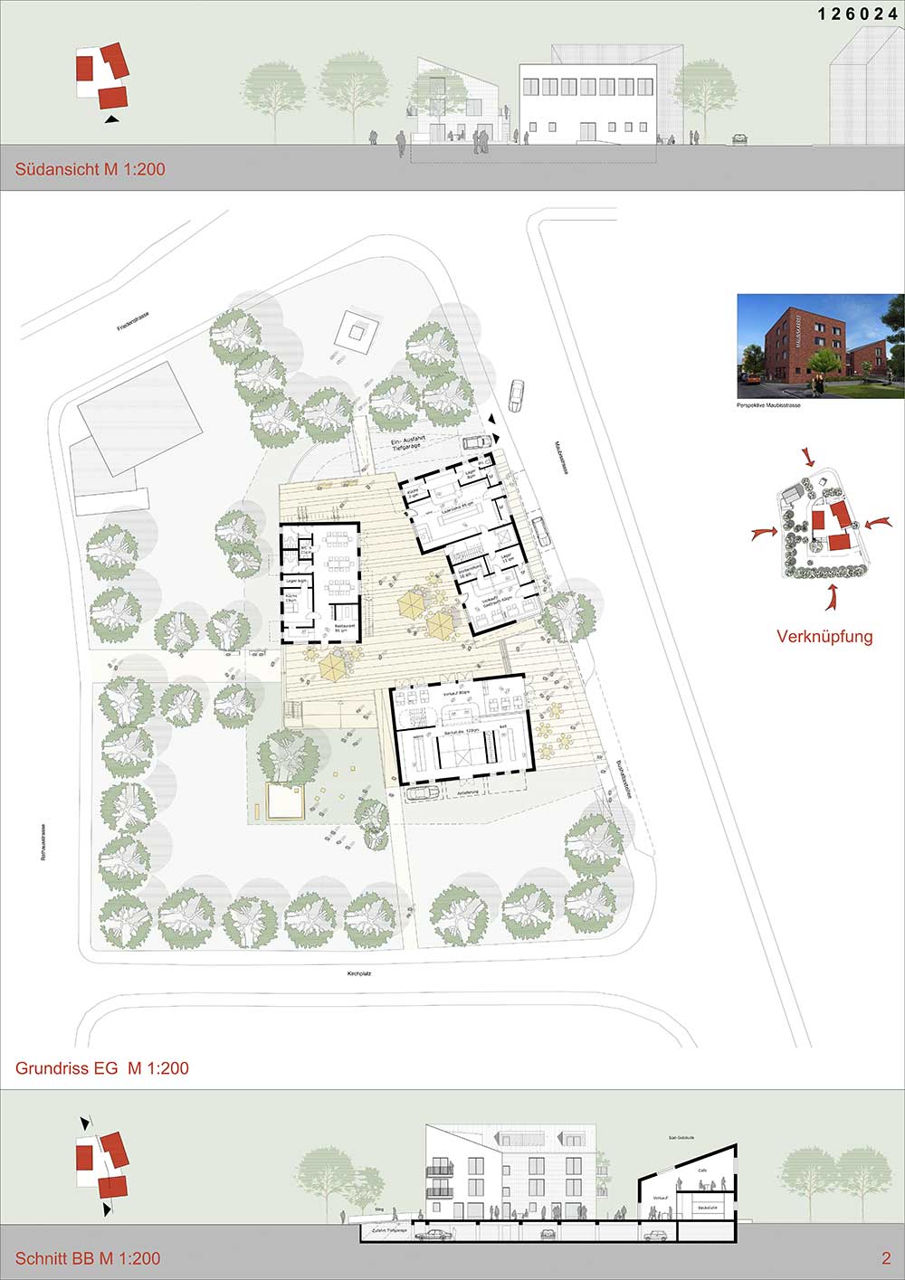 Schautafel mit Grundrissen.