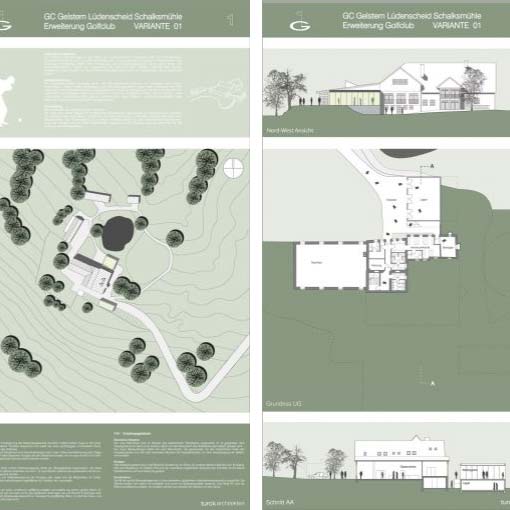 Präsentationspläne für die Erweiterung eines Golfclubs im Märkischen Kreis.
